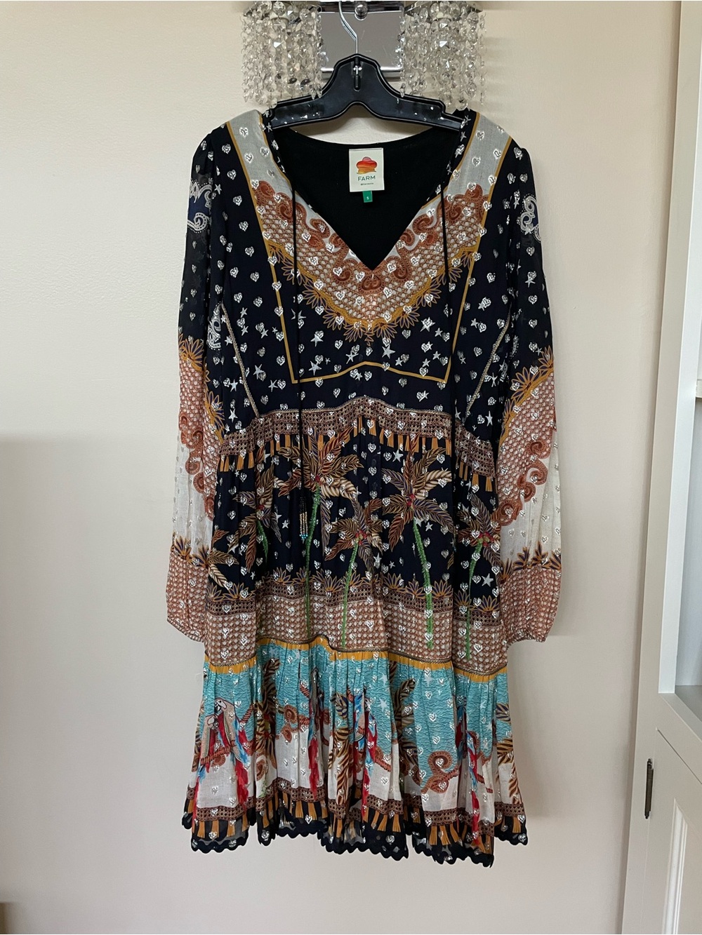 Farm Rio Black Floral Tiered Dress